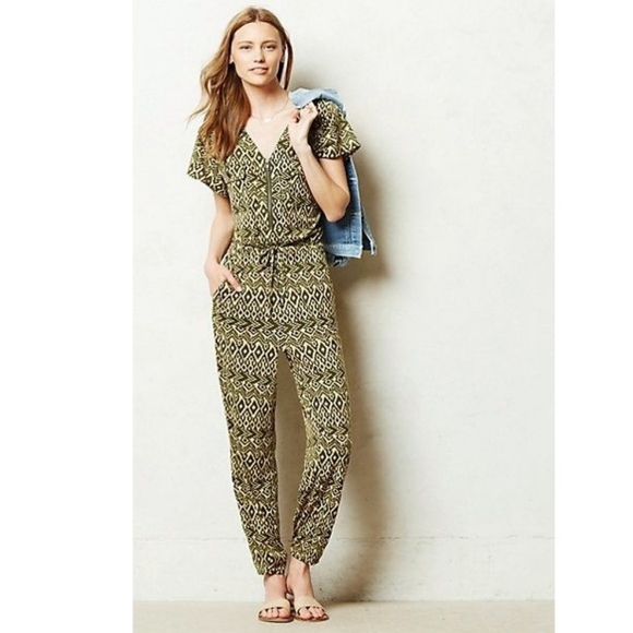 Anthropologie jumpsuit black and cream tribal print - Picture 1 of 3